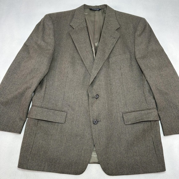 Vintage Burberrys Sport Coat Mens 50 Brown Wool Houndstooth Two Button Blazer